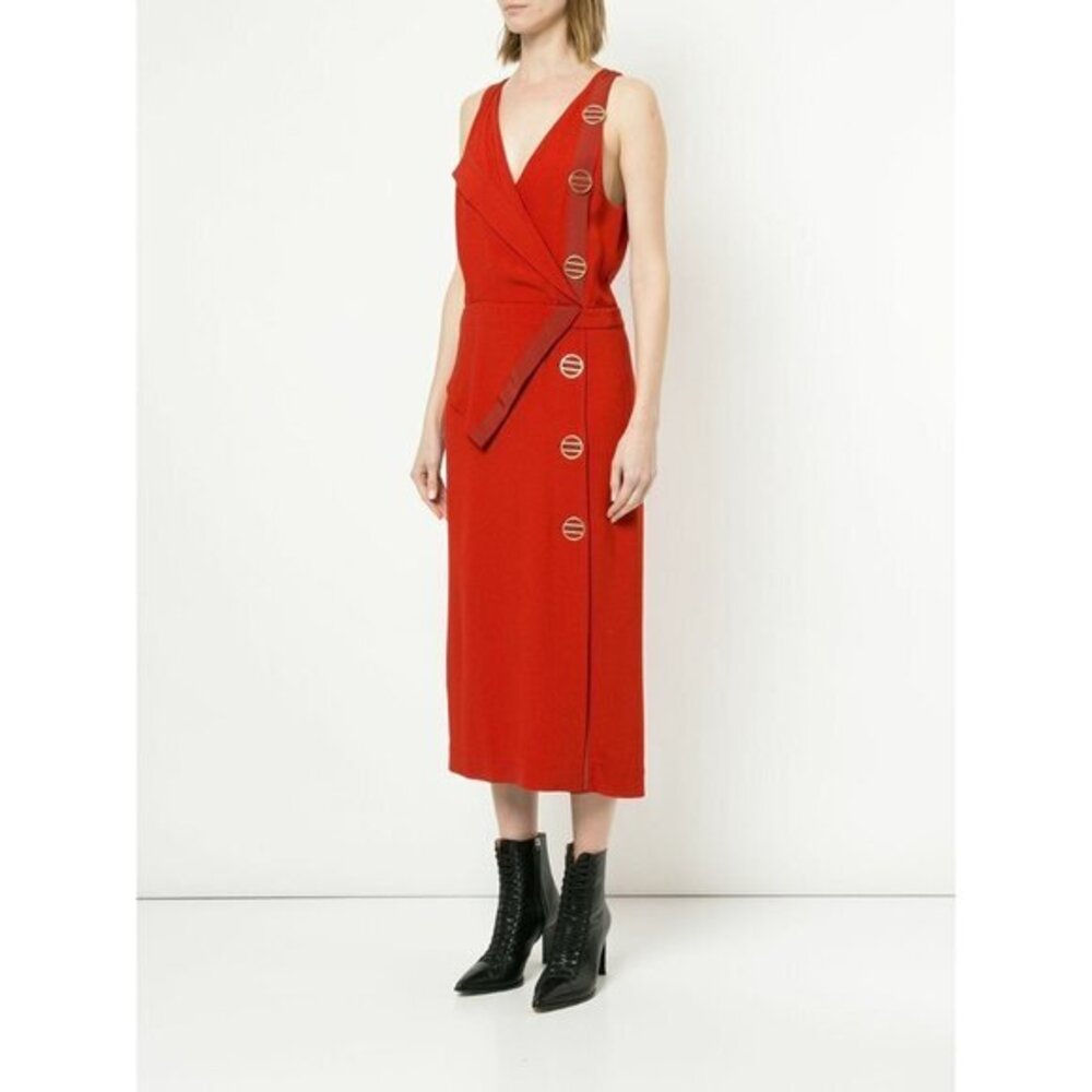 Dion Lee Red Cocktail Dress Folded Satin Crepe Sleeveless Midi Sz 2 NWT